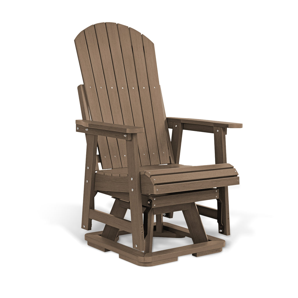 HIPS Swivel Patio Glider, Poly Lumber Weather Resistant Outdoor Chair, for Patio, Porch, Yard (Brown)