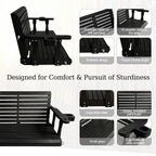 Fortune Candy Extended 3-Seater Wooden Porch Swing with Seat Cushion, Cup Holders, Hanging Chains and 7mm Springs, Heavy Duty 880 LBS (Black, 5.5 FT)