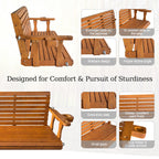 Fortune Candy Extended 3-Seater Wooden Porch Swing with Seat Cushion, Cup Holders, Hanging Chains and 7mm Springs, Heavy Duty 880 LBS (Warm Teak, 5.5 FT)