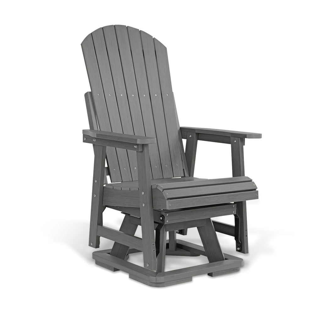 HIPS Swivel Patio Glider, Poly Lumber Weather Resistant Outdoor Chair, for Patio, Porch, Yard (Gray)