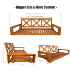 Fortune Candy 6.3 FT Wooden Porch Swing Bed with Thick Cushion – Outdoor Hanging Daybed for Patio or Porch, Solid Fir Wood Frame, Weather-Resistant, Heavy Duty 1000 LBS (Brown)