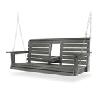 Poly Lumber 3-Seat Porch Swing, HIPS 5-Feet Bench Swing with Foldable Cup Holders,18/8 Stainless Steel Hardware, High Backrest and Deep Contoured Seat (Gray, 5-feet)
