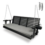 Fortune Candy Extended 3-Seater Wooden Porch Swing with Seat Cushion, Cup Holders, Hanging Chains and 7mm Springs, Heavy Duty 880 LBS (Black, 5.5 FT)