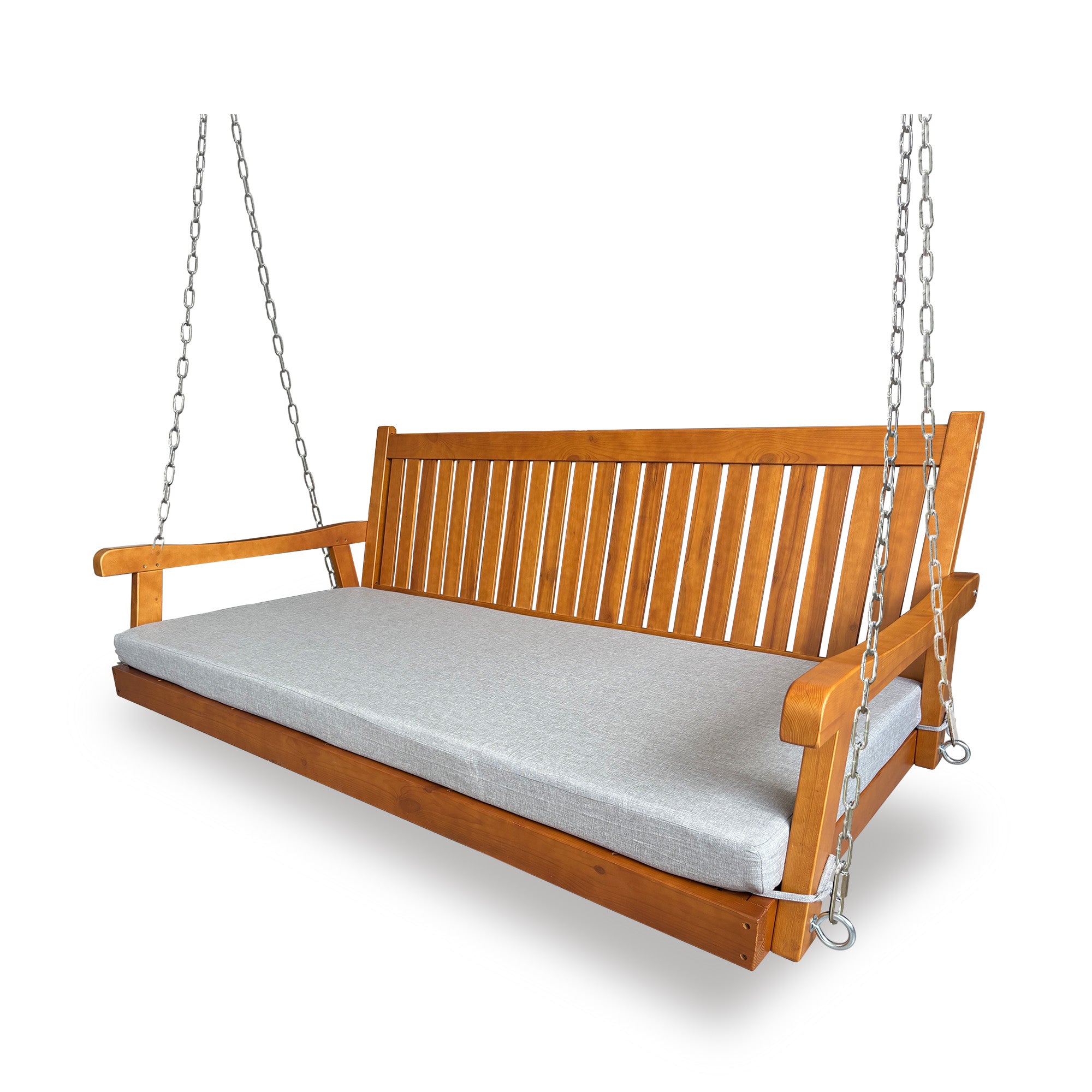 6 FT Wooden Porch Swing Bed with Thick Cushion – Outdoor Hanging Daybed for Patio or Porch, Solid Fir Wood Frame, Weather-Resistant, Heavy Duty 1000 LBS