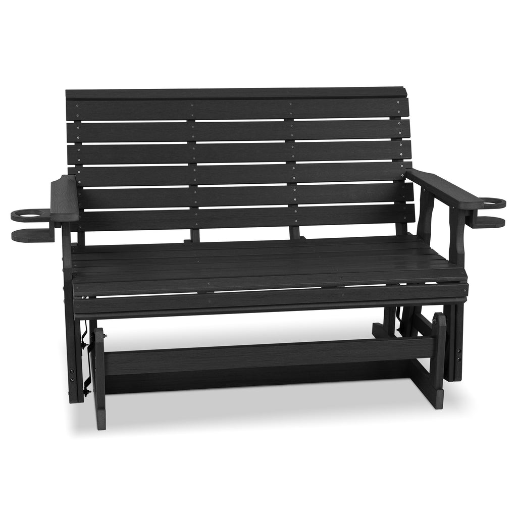 HDPE Patio Glider, Poly Lumber Weather-Resistant Outdoor Glider Bench, for Patio, Porch, Yard,  (Black, 2-Seater)