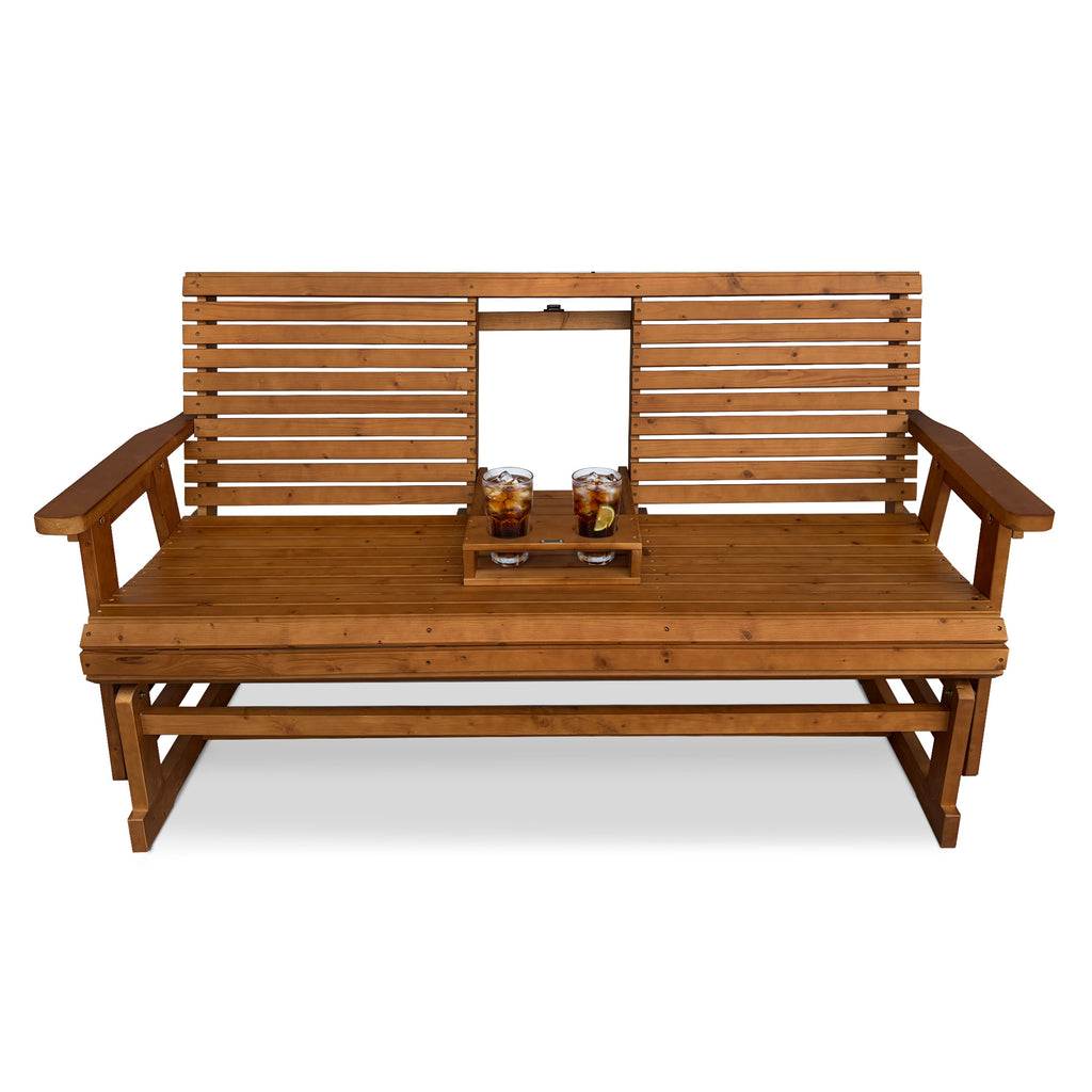Patio Glider with Foldable Cup Holders, High Roll Back and Deep Contoured Seat, Heavy Duty 880 Lb (Brown, 2-Seater)