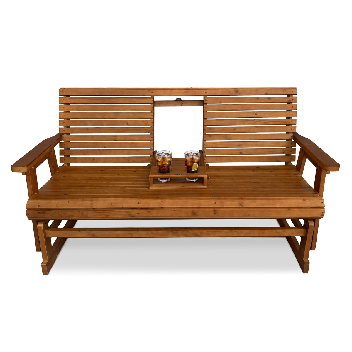 Patio Glider with Foldable Cup Holders, High Roll Back and Deep Contoured Seat, Heavy Duty 880 Lb (Brown, 2-Seater)