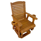 Wooden Swivel Glider Chair, 360° Outdoor Patio Rocker with Ergonomic Design, Smooth Gliding Motion, Solid Fir Wood, Weather-Resistant PU Finish, Heavy Duty 500 LBS