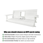 Poly Lumber 3-Seat Porch Swing, HIPS 5-Feet Bench Swing with Foldable Cup Holders,18/8 Stainless Steel Hardware, High Backrest and Deep Contoured Seat, Snow White