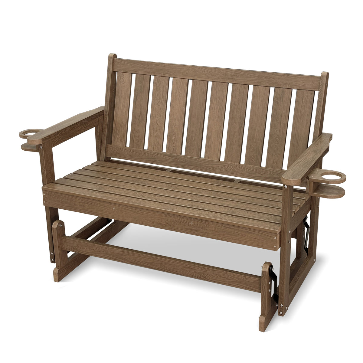Poly Lumber Patio Glider, HIPS Material Weather-Resistant Swing Bench for Outdoor Porch Garden, Deep Brown