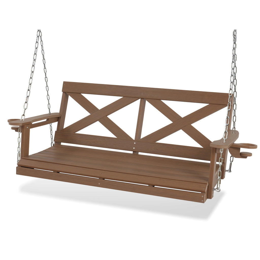 Fortune Candy HDPE Porch Swing with Cross Back, Weather-Resistant, for Outdoor, Patio, Porch, Yard