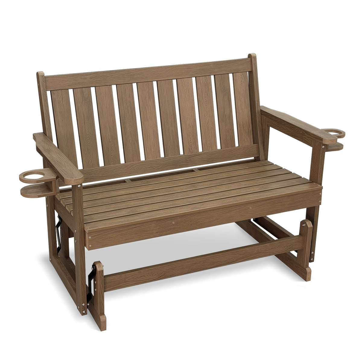 Poly Lumber Patio Glider, HIPS Material Weather-Resistant Swing Bench for Outdoor Porch Garden, Deep Brown