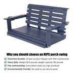 Poly Lumber 2-Seat Porch Swing, HIPS 4-Feet Bench Swing with Foldable Cup Holders,18/8 Stainless Steel Hardware, High Backrest and Deep Contoured Seat (Navy Blue, 4-feet)