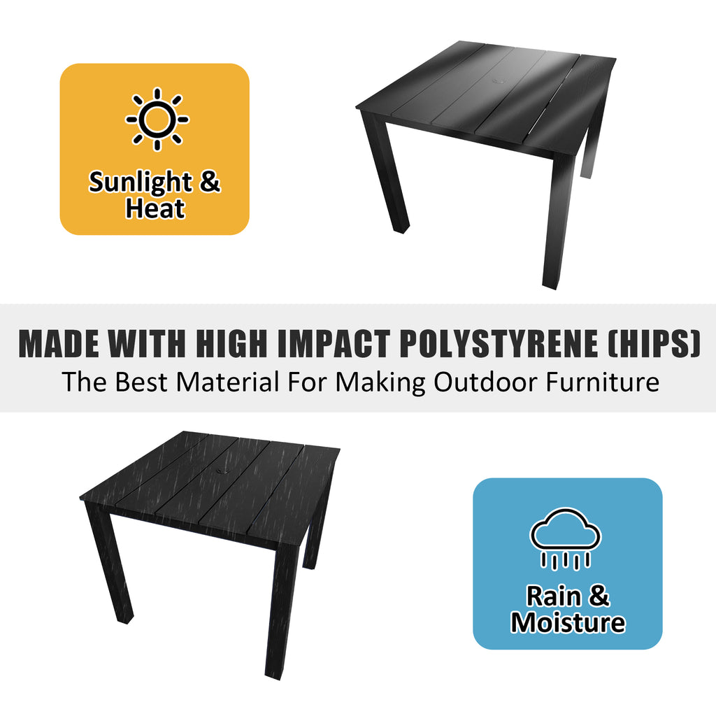 Poly Lumber Patio Dining Table, 36.2-Inches HIPS Outdoor Dining Table with Umbrella Hole, Weather Resistant (Black, 1 Piece)