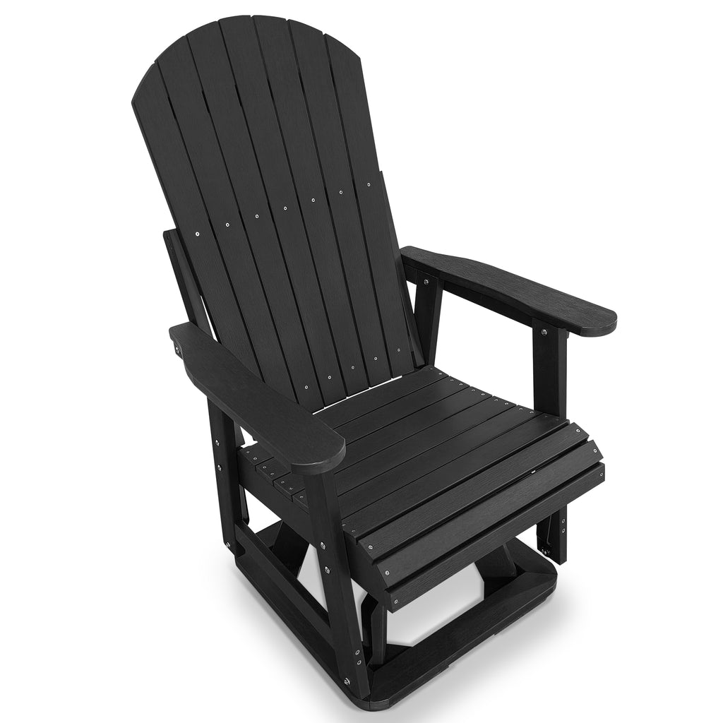 HIPS Swivel Patio Glider, Poly Lumber Weather Resistant Outdoor Chair, for Patio, Porch, Yard (Matte Black)