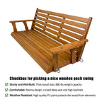Wooden Porch Swing, Ergonomic Seat, Bench Swing with Hanging Chains and 7mm Springs, Heavy Duty 800 LBS, for Outdoor Patio Garden Yard (Warm Teak Color, 3-Seater Extra Large)
