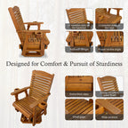 Wooden Swivel Glider Chair, 360° Outdoor Patio Rocker with Ergonomic Design, Smooth Gliding Motion, Solid Fir Wood, Weather-Resistant PU Finish, Heavy Duty 500 LBS