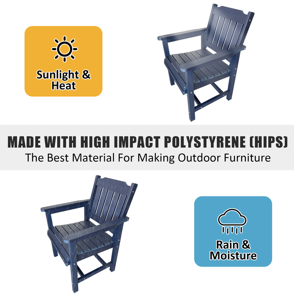 Modern HDPE Patio Dining Set, Poly Lumber Table and Chair, with Umbrella Hole, Weather Resistant, for Outdoor, Yard, Lawn (5 Piece, Navy Blue)