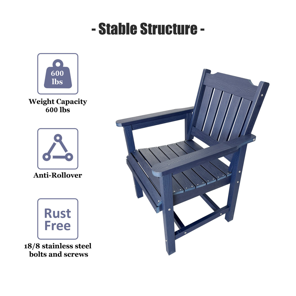 Poly Lumber Patio Dining Chair Set of Two, HIPS Outdoor Dining Chairs, Weather Resistant, Slat Back (2 Piece, Navy Blue)