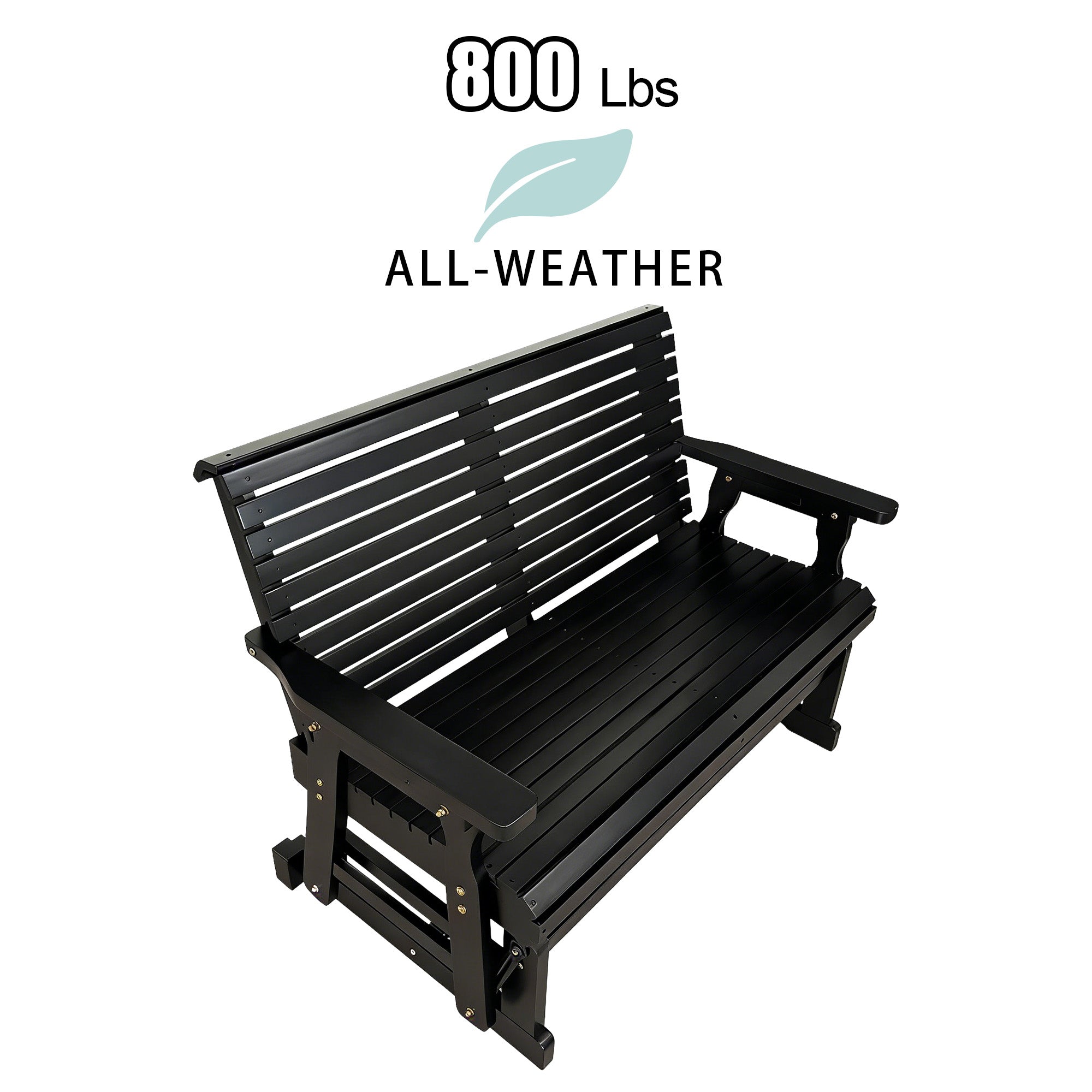 Wooden Patio Glider with High Roll Back and Deep Contoured Seat, Solid Fir Wood, 2-Seater, Heavy Duty 800 LBS, 4 Ft. (Carbon Black)
