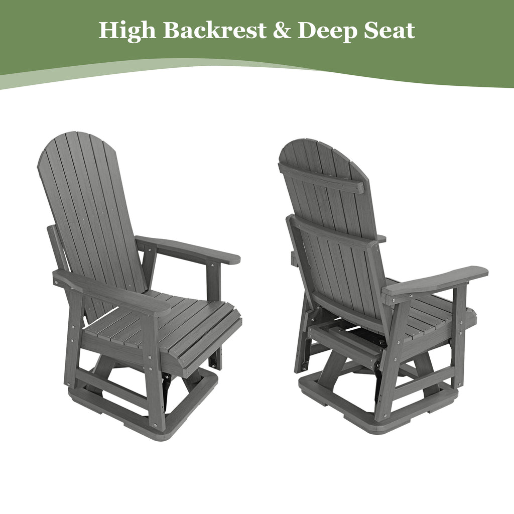 HIPS Swivel Patio Glider, Poly Lumber Weather Resistant Outdoor Chair, for Patio, Porch, Yard (Gray)