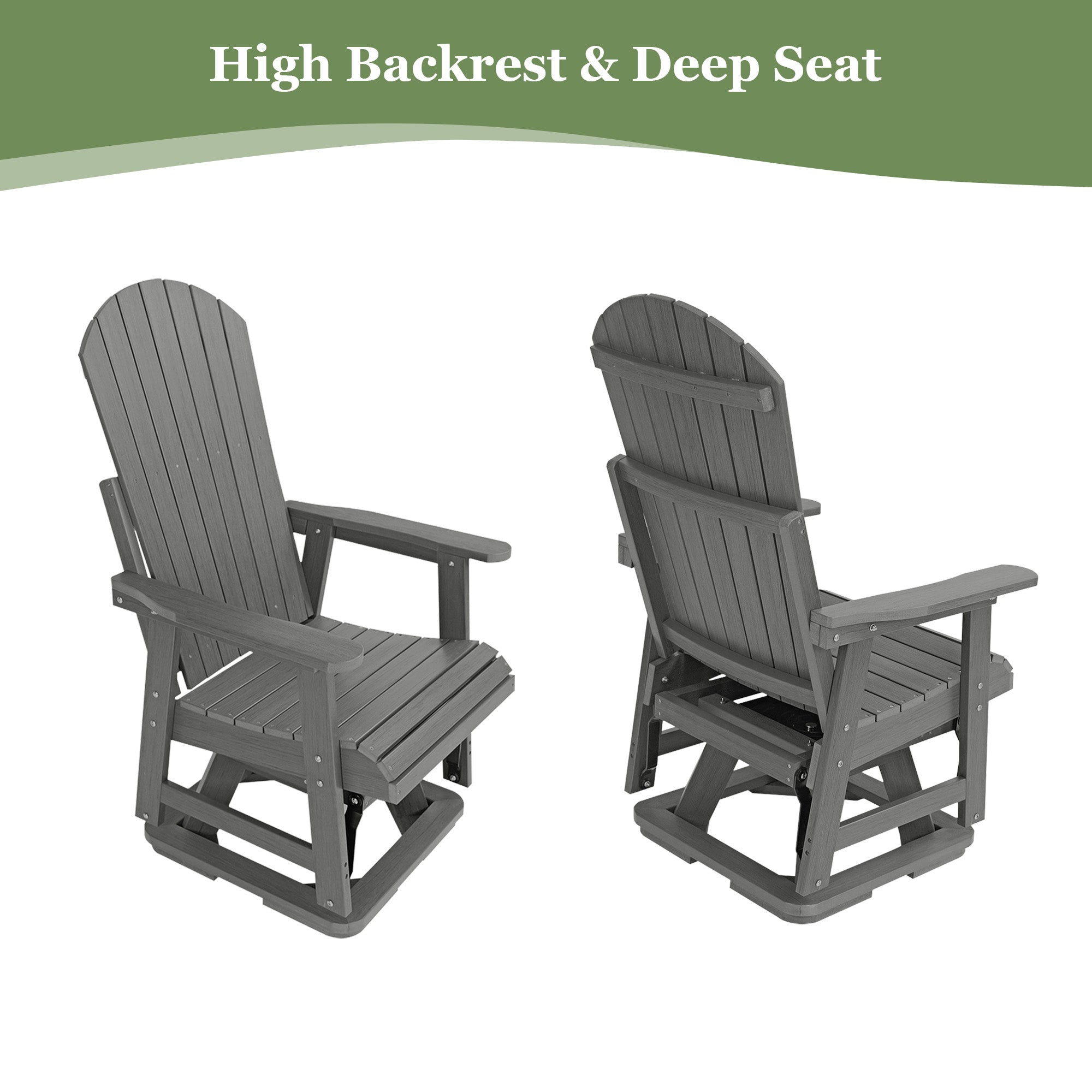 HIPS Swivel Patio Glider, Poly Lumber Weather Resistant Outdoor Chair, for Patio, Porch, Yard (Gray)