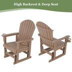 HDPE Patio Glider with Cup Holders, Curved High Backrest and Deep Seat, All-Weather Resistant, Heavy Duty 500 Pounds (Brown, 1-Seat)