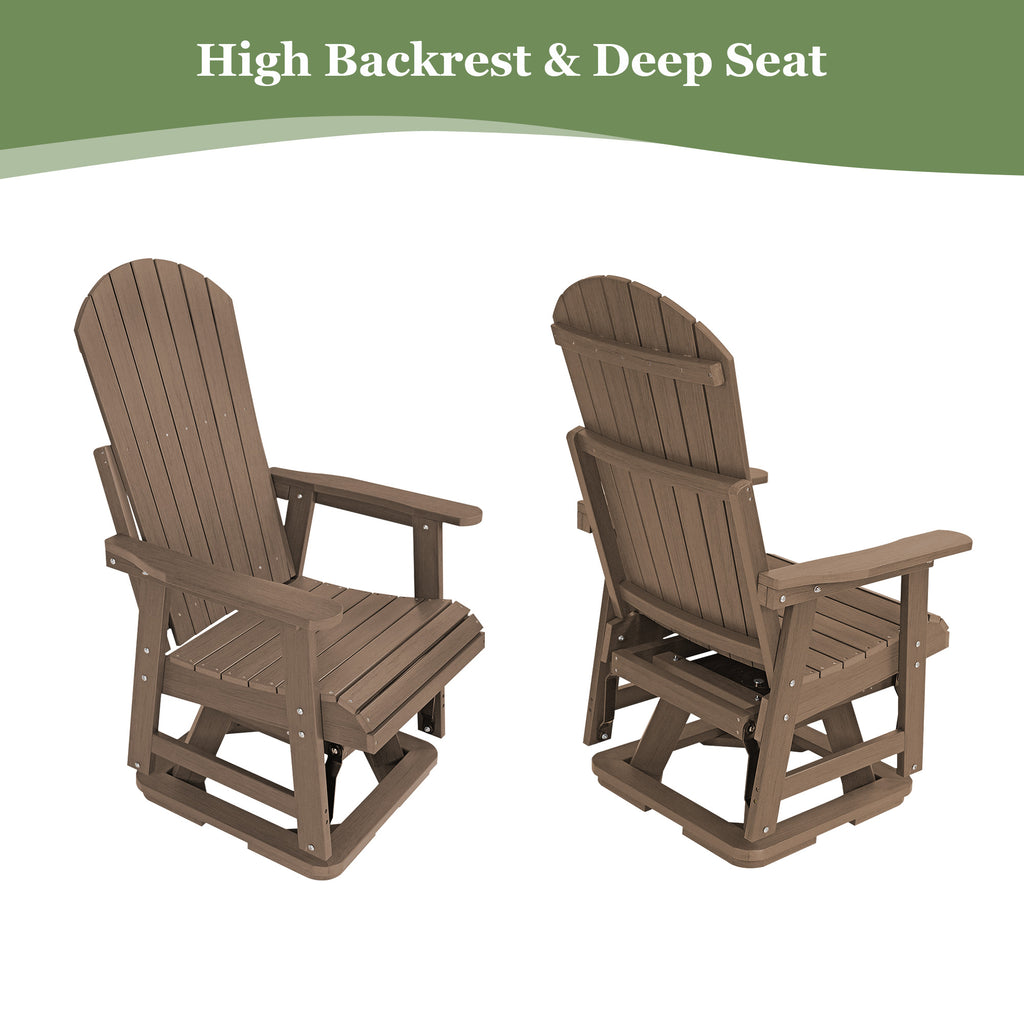 HIPS Swivel Patio Glider, Poly Lumber Weather Resistant Outdoor Chair, for Patio, Porch, Yard (Brown)