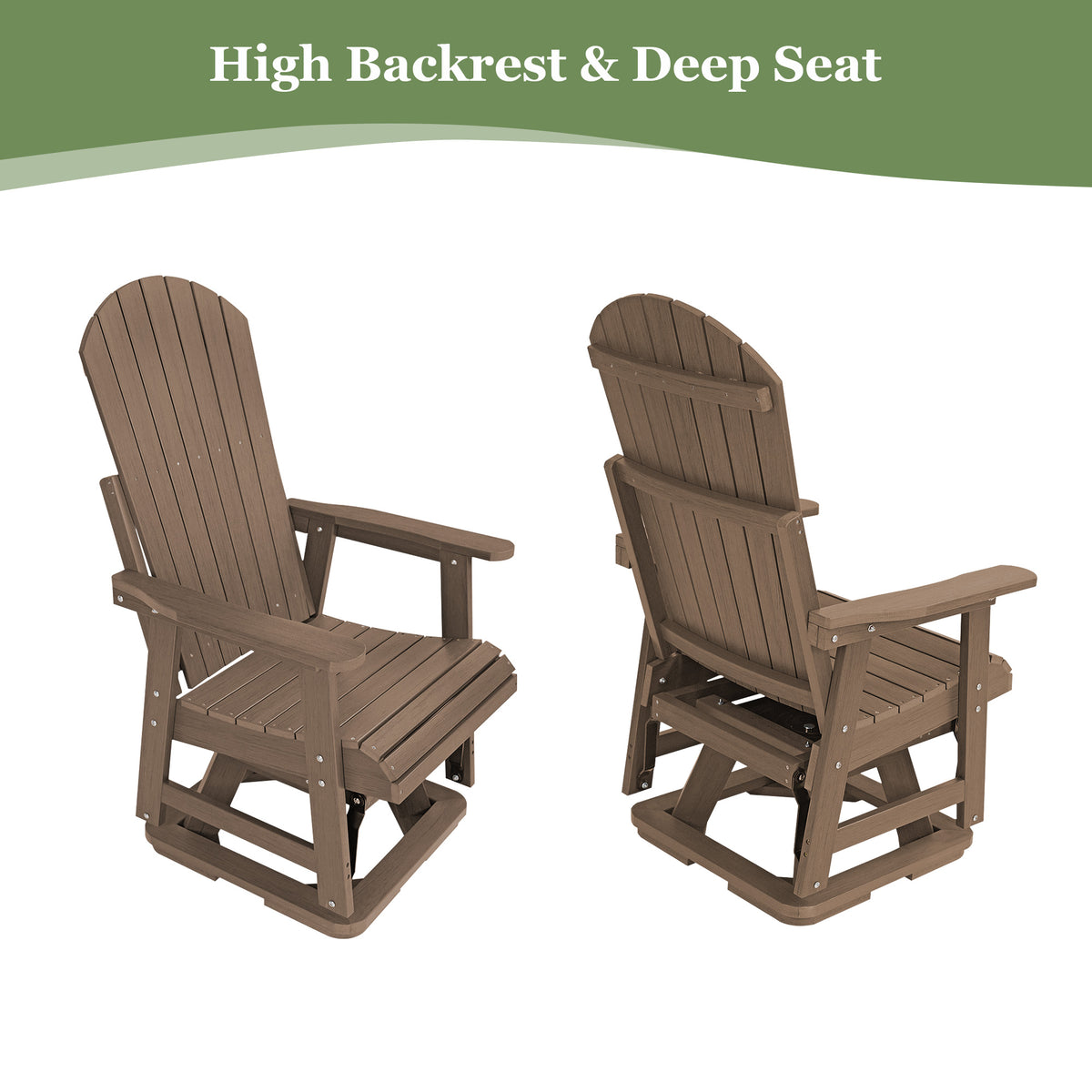 HIPS Swivel Patio Glider, Poly Lumber Weather Resistant Outdoor Chair, for Patio, Porch, Yard (Brown)