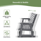 HIPS Patio Glider with Cup Holders, Durable Poly Lumber Material, All-Weather Resistant, High Backrest and Deep Contoured Seat, Ladder Back, Heavy Duty 900 LB, for Outdoor, Patio (Gray, 3-Seat)