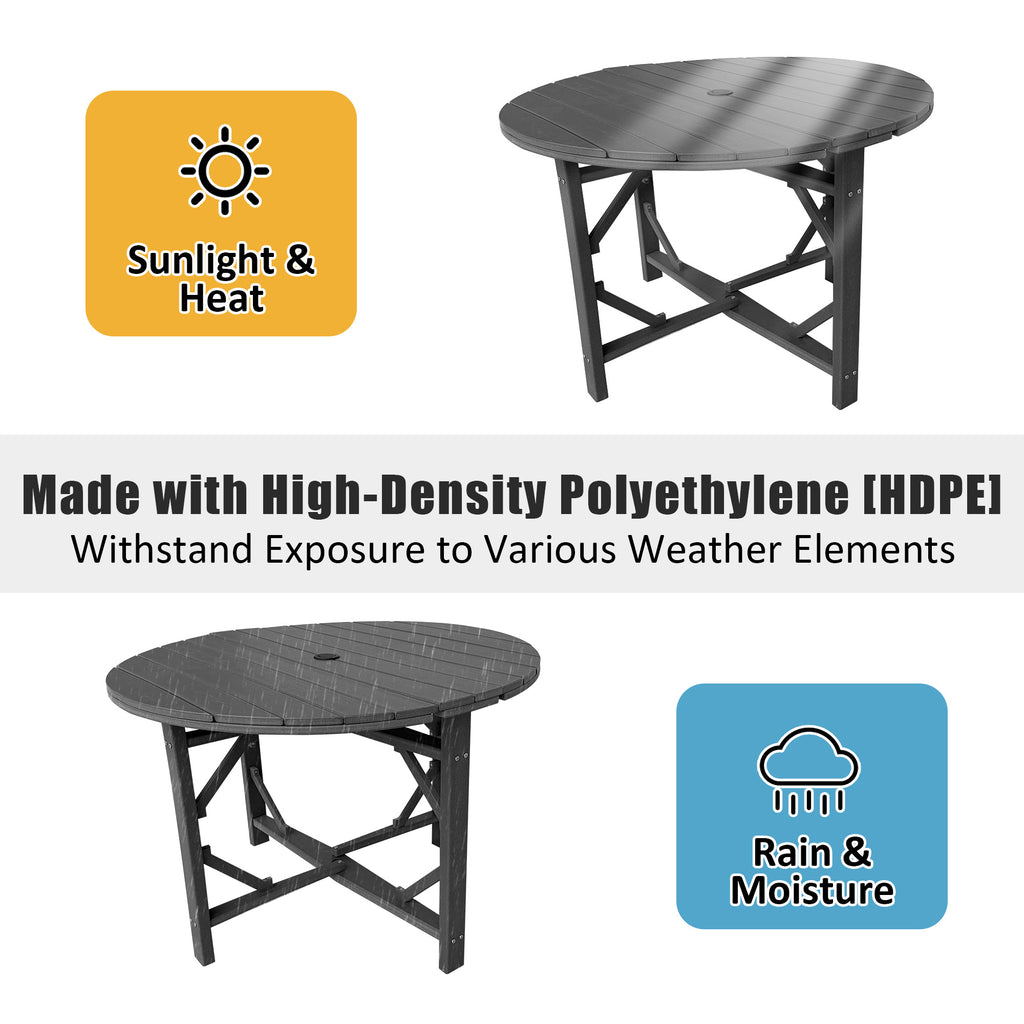 HDPE Patio Round Table 43 " All-Weather Outdoor Dining Table for Garden,Patio,Backyard