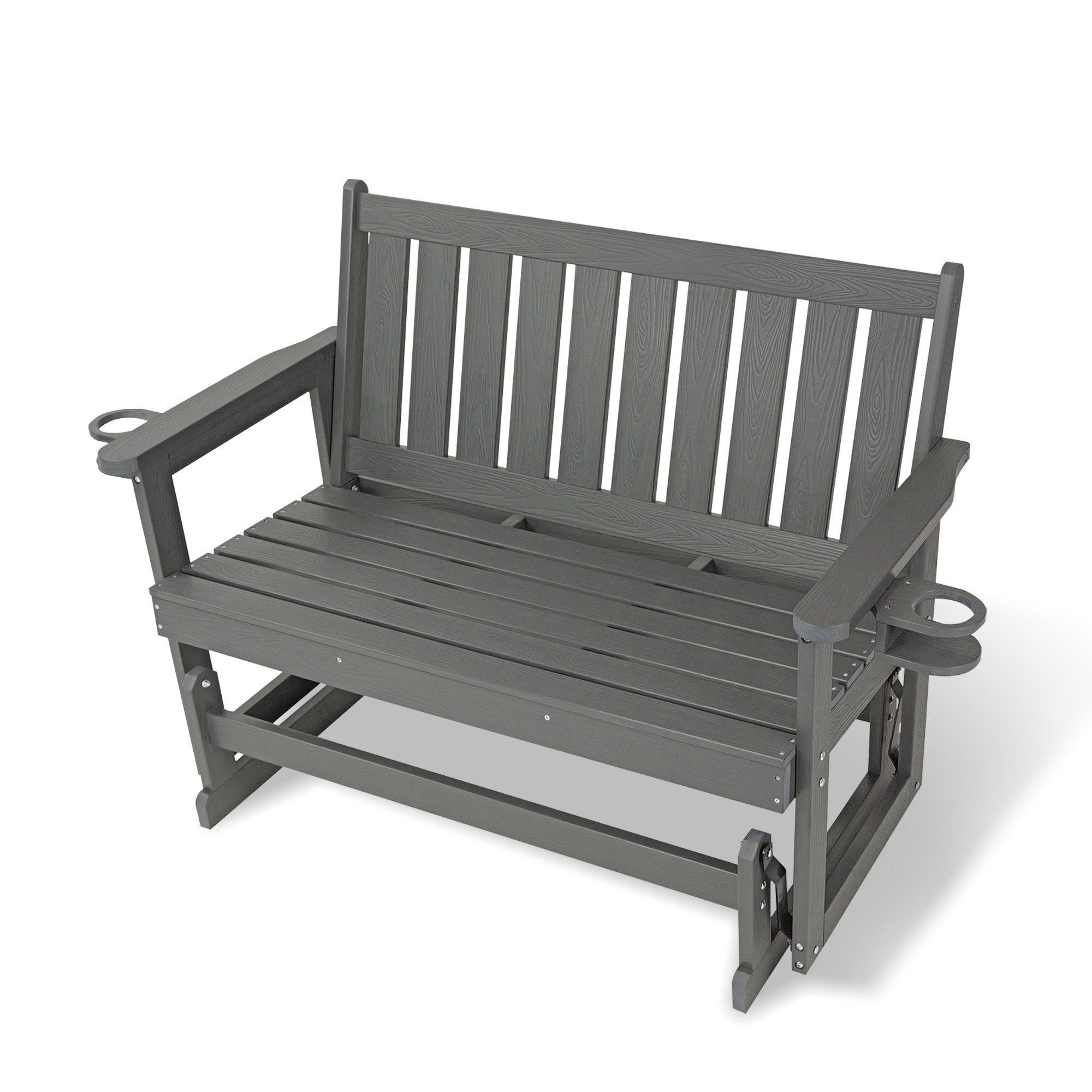 Poly Lumber Patio Glider, HIPS Material Weather-Resistant Swing Bench for Outdoor Porch Garden, Gray