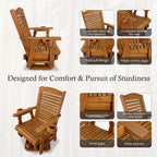 Wooden Swivel Glider Chair, 360° Outdoor Patio Rocker with Ergonomic Design, Smooth Gliding Motion, Solid Fir Wood, Weather-Resistant PU Finish, Heavy Duty 500 LBS (Teak Tone)