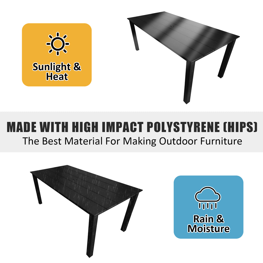 70.9-Inches Poly Lumber Outdoor Dining Table, HIPS Patio Dining Table with Umbrella Hole, Weather Resistant (Black, 1 Piece)