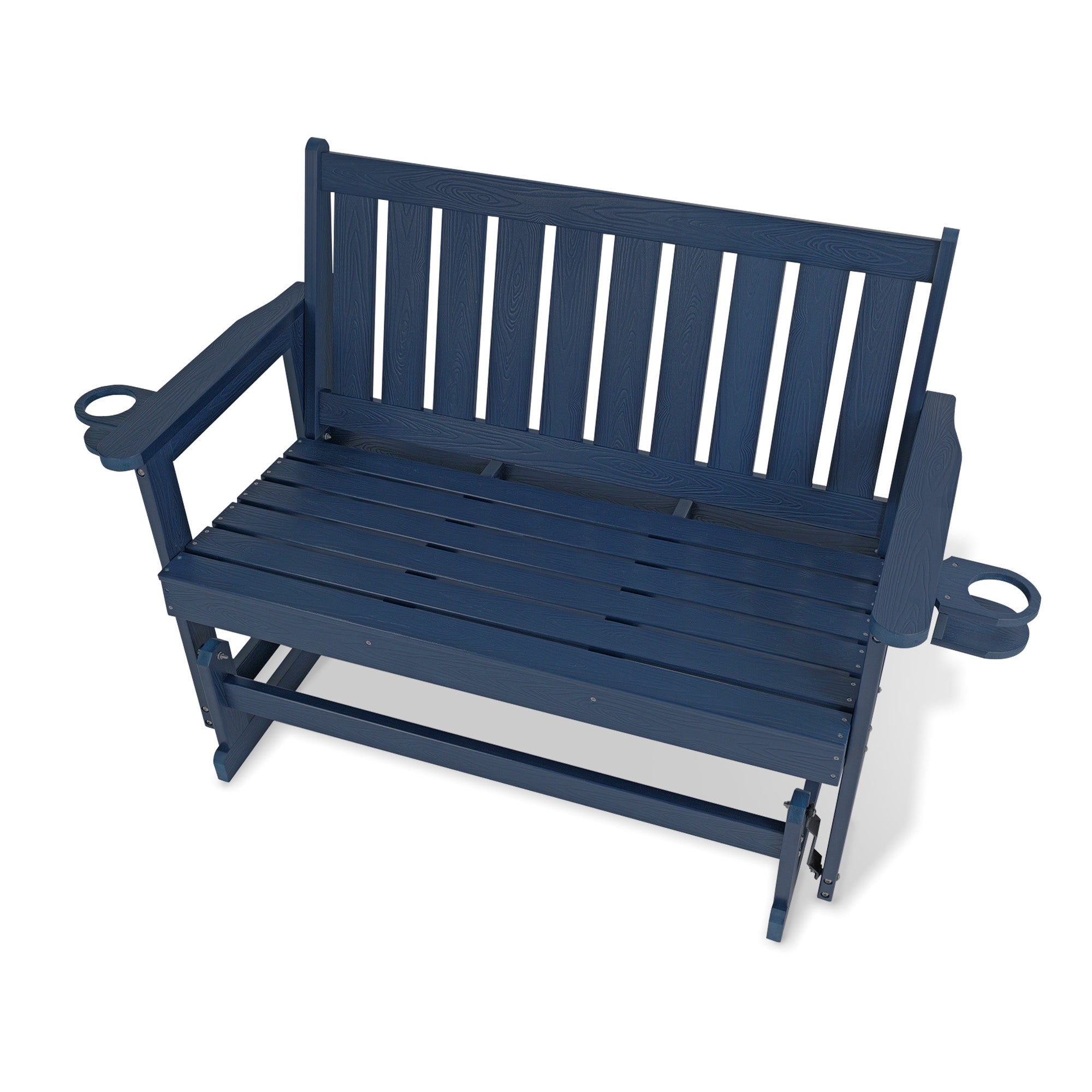 Poly Lumber Patio Glider, HIPS Material Weather-Resistant Swing Bench for Outdoor Porch Garden (Navy Blue, 2-Seater)
