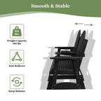 HIPS Patio Glider with Foldable Cup Holders, Durable Poly Lumber Material, All-Weather Resistant, High Backrest and Deep Contoured Seat, Heavy Duty 900 LB, for Outdoor, Porch, Patio (Black, 3-Seat)