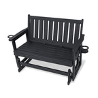 Poly Lumber Patio Glider, HIPS Material Weather-Resistant Swing Bench for Outdoor Porch Garden (Black, 2-Seater)