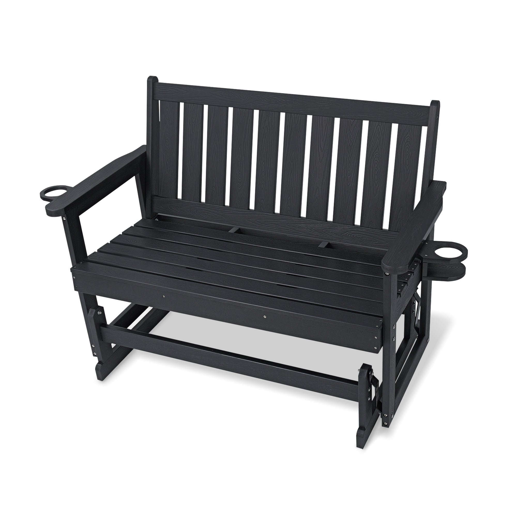 Poly Lumber Patio Glider, HIPS Material Weather-Resistant Swing Bench for Outdoor Porch Garden (Black, 2-Seater)