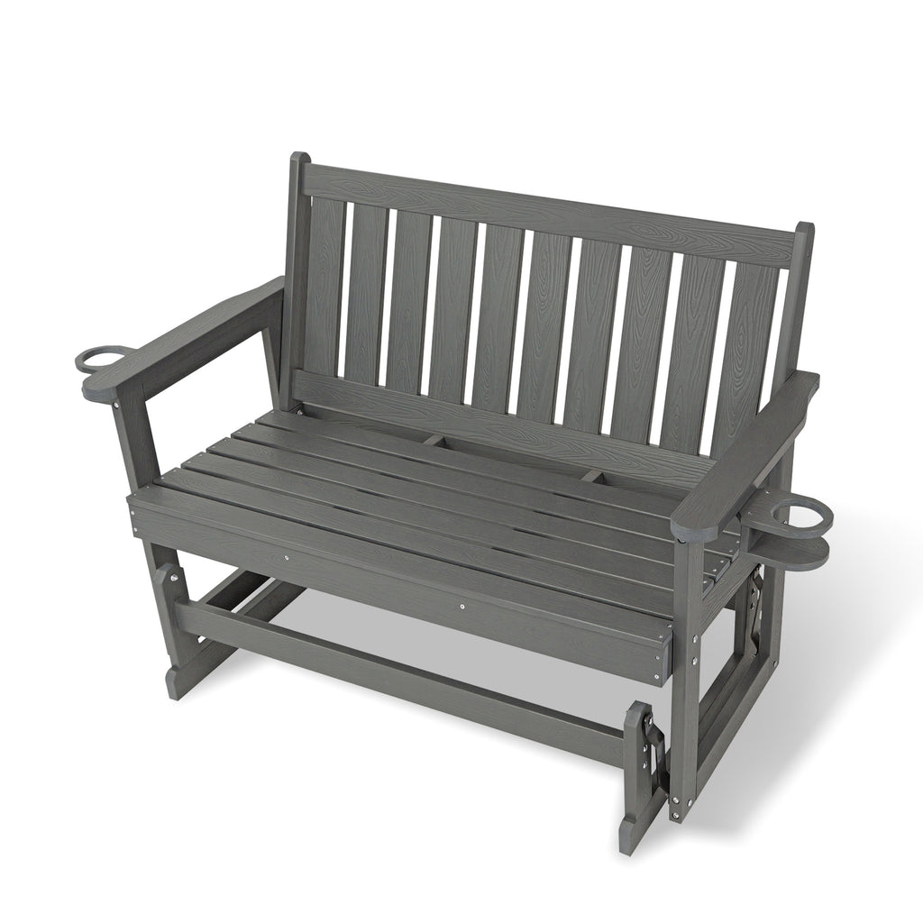 Poly Lumber Patio Glider, HIPS Material Weather-Resistant Swing Bench for Outdoor Porch Garden, Gray