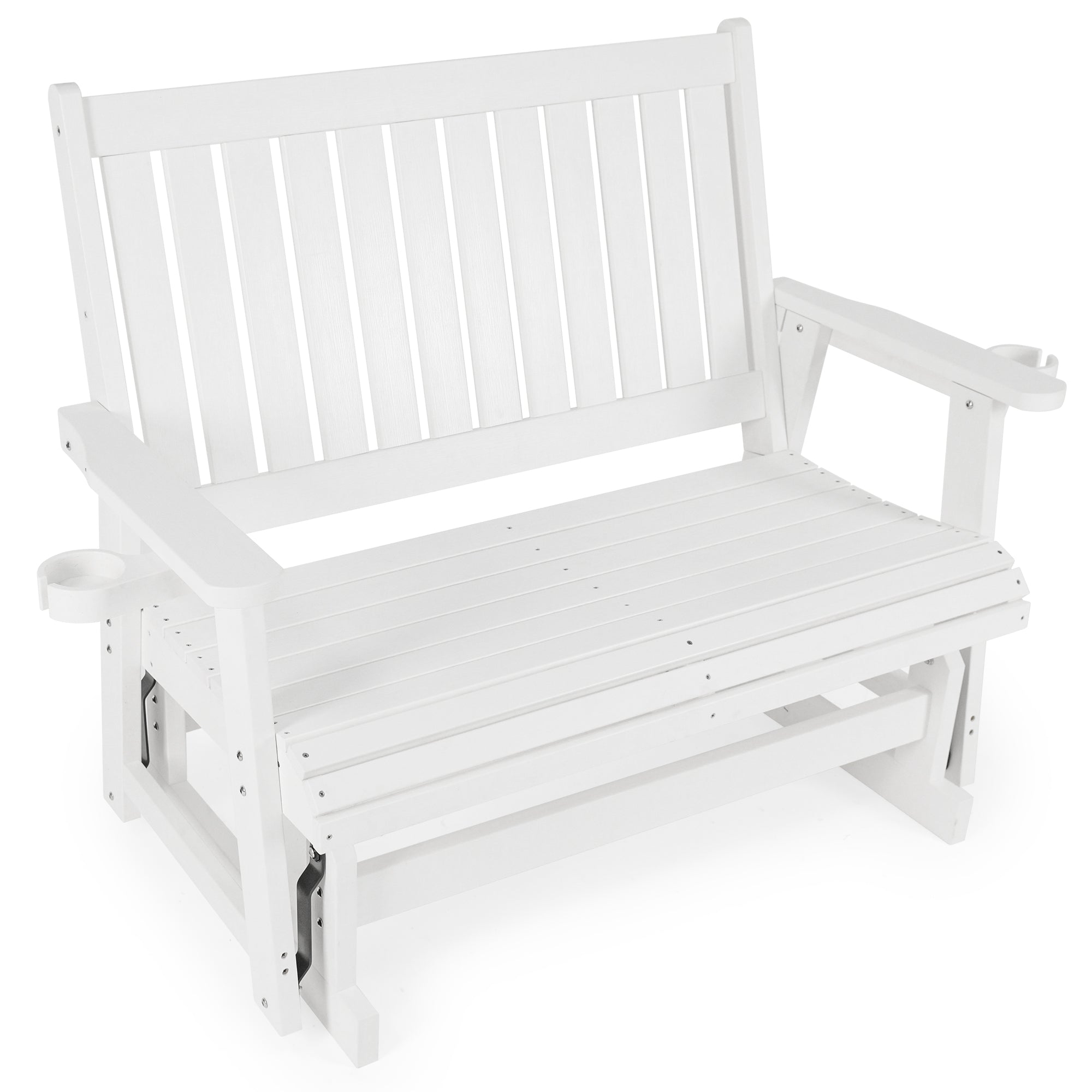 HIPS Patio Glider with Cup Holders, Durable Poly Lumber Material