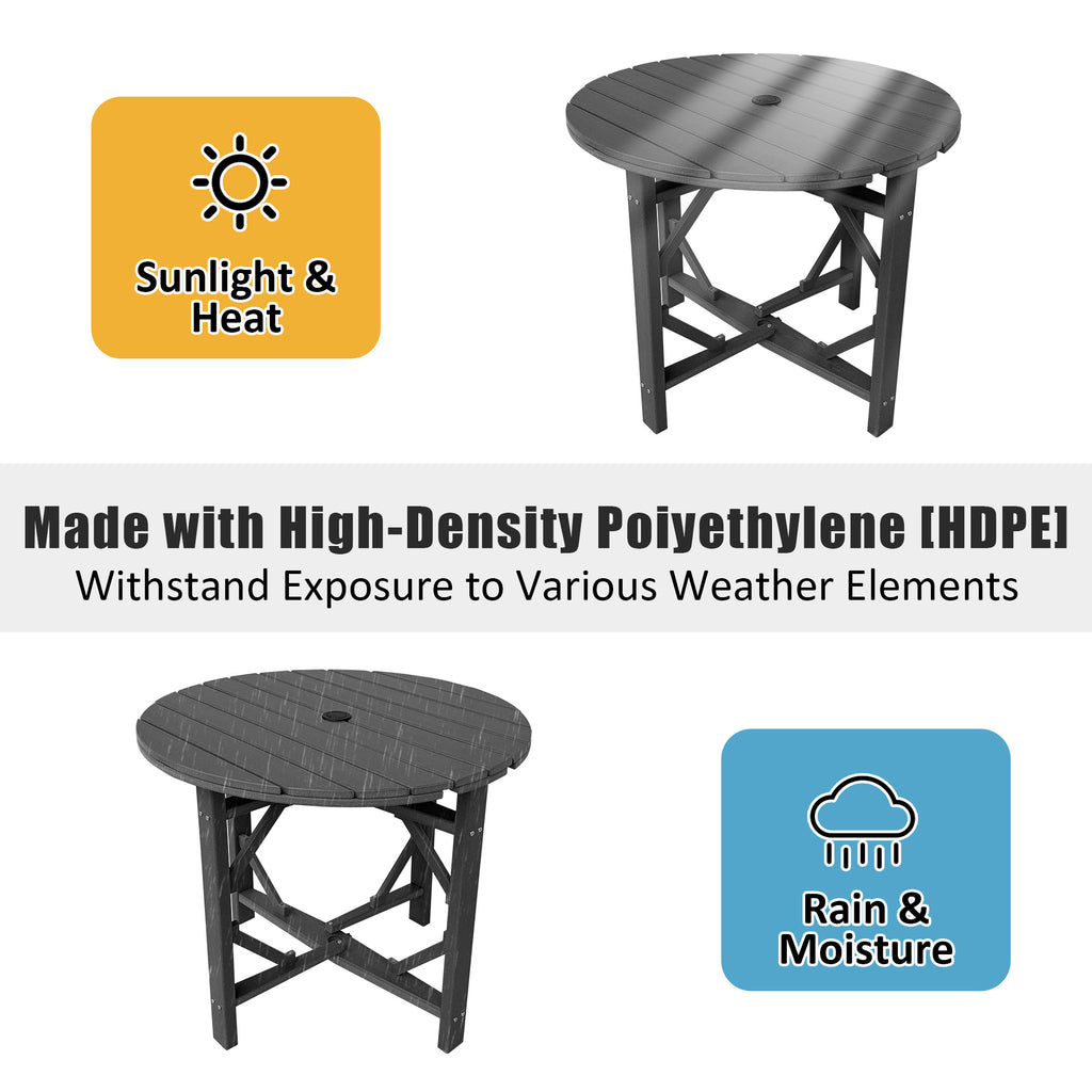 HDPE Patio Round Table 36 " All-Weather Outdoor Dining Table for Garden,Patio,Backyard
