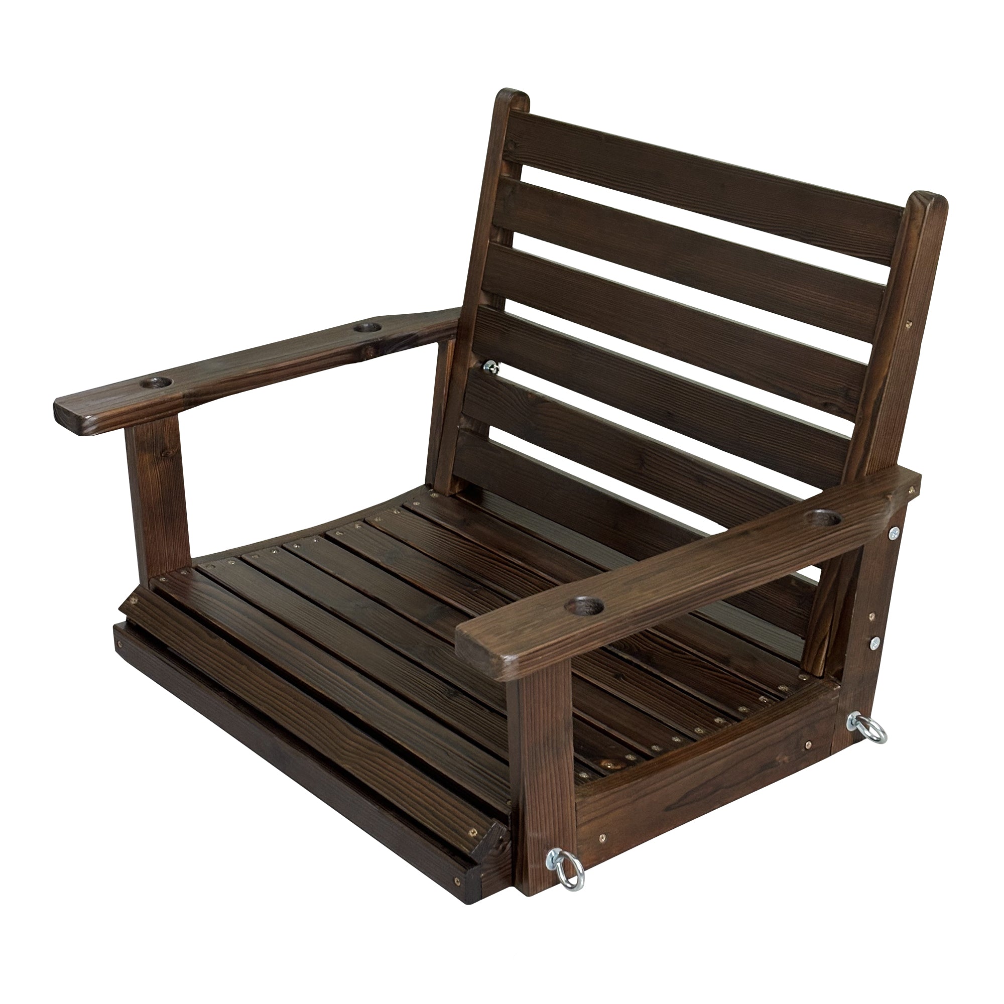 Wooden Porch Swing, Ergonomic Seat, Bench Swing with Hanging Chains and 7mm Springs, Heavy Duty 880 LBS, for Outdoor Patio Garden Yard (Deep Brown, 1-Seater)