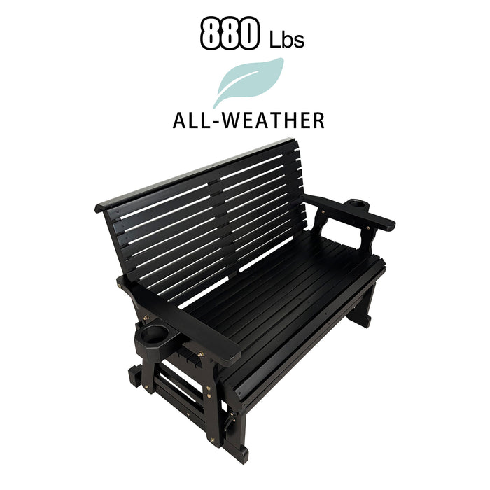 Fortune Candy Patio Glider with Cup Holders, High Roll Back and Deep Contoured Seat,Heavy Duty 800 Lb (Black, 2-Seater) Visit the Fortune Candy Store