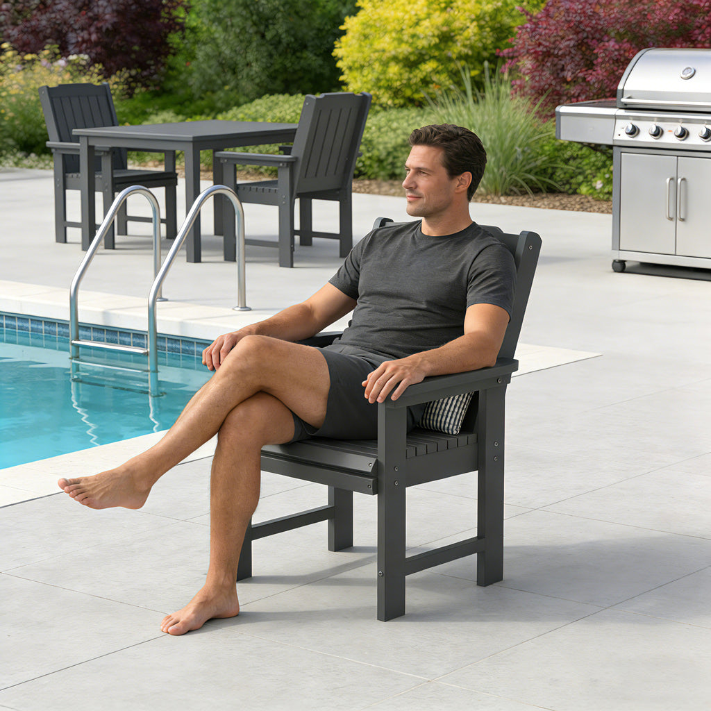 HDPE Patio Dining Chair, Outdoor Chair with 18/8 Stainless Steel Hardware, Heavy Duty 600 LBS, for Outdoor Patio Garden Yard (Gray)