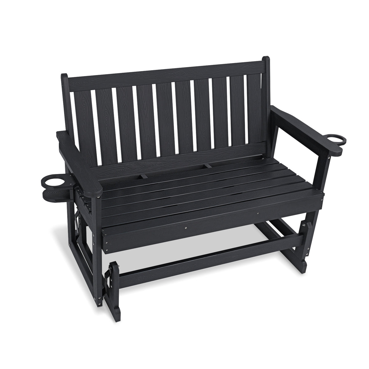 Poly Lumber Patio Glider, HIPS Material Weather-Resistant Swing Bench for Outdoor Porch Garden (Black, 2-Seater)