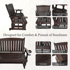 Fortune Candy Wooden Patio Glider, with Cup Holders, High Back and Deep Contoured Seat, Solid Fir Wood, Heavy Duty 800 LBS (Deep Brown, 2-Seater)