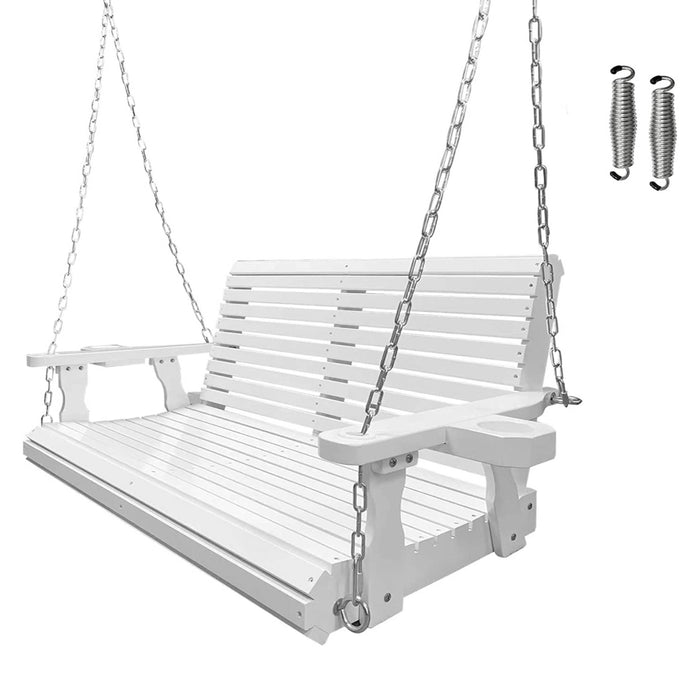 White Wooden Porch Swing with Cup Holders - 4 Foot