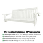 HDPE 3-Seater Porch Swing, 5-Feet Bench Swing with Foldable Cup Holders,18/8 Stainless Steel Hardware, High Backrest and Deep Contoured Seat (White, 5-feet)