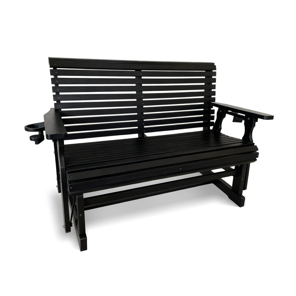 HDPE Patio Glider, Poly Lumber Weather-Resistant Outdoor Glider Bench, for Patio, Porch, Yard, Black