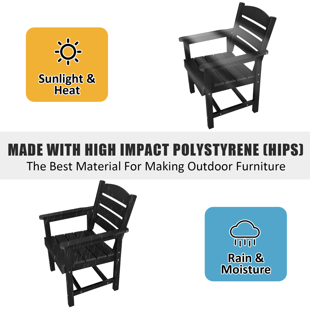 Poly Lumber Patio Dining Set, HIPS Outdoor Dining Table and Chairs, with Umbrella Hole, Weather Resistant (5 Piece, Black)